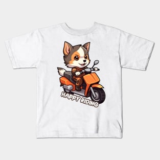 Cartoon Dog Rides Motorcycle to Fun Kids T-Shirt